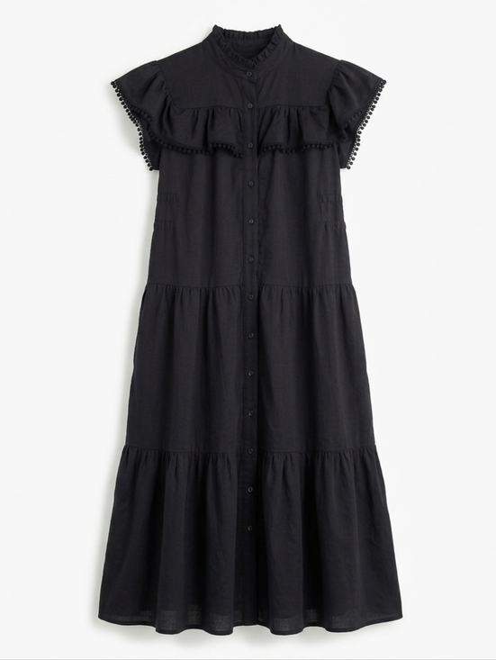 Sabina Musayev Dresses & Skirts - Sabina Musayev Black Gwen Tiered Pom Pom Ruffle Flutter Sleeve Maxi Dress Size S